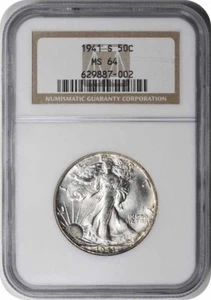 1941-S Walking Liberty Silver Half Dollar MS64 NGC - Picture 1 of 2