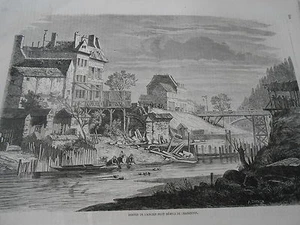 Gravure 1862 Restes de l'ancien Pont démoli de Charenton - Picture 1 of 1