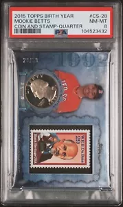 2015 Topps Mookie Betts #cs-28 SP Coin & Stamp /50 PSA 8 - Picture 1 of 2