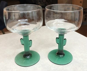 2 Libbey Southwest Green Cactus Stem Margarita Glasses 6”  12 Oz - Picture 1 of 8