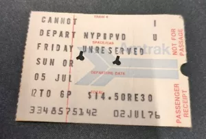 1976 Amtrak Railroad Passenger Ticket Stub July NYP PVD New York Providence - Picture 1 of 2