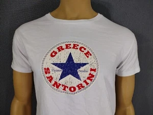 SANTORINI GREECE T Shirt 100% Cotton Made in Greece White SS Vacation Paradise - Picture 1 of 6