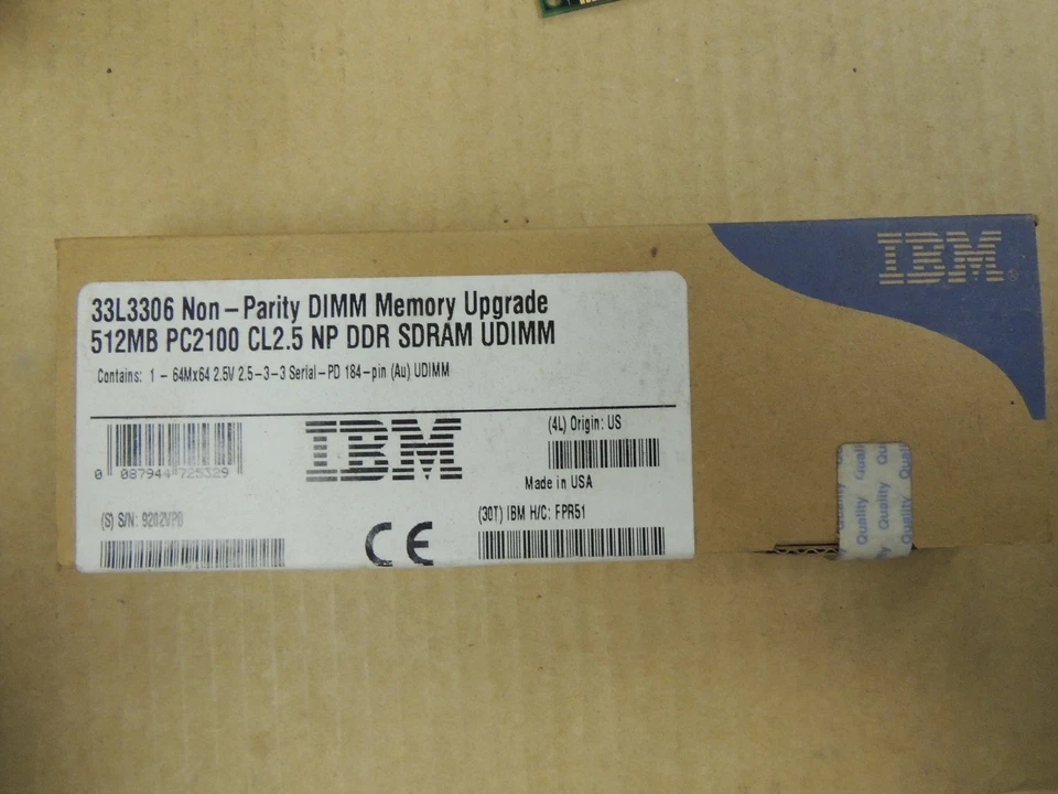 NOS 512MB 33L3306 Non-Pairty DIMM Memory Upgrade PC2100 CL2.5  DDR SDRAM 184 Pin - Image 1 of 1