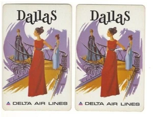 Elegantes vestidos para dama de Dallas Delta Airlines 2 tarjetas de juego vintage de intercambio único - Imagen 1 de 1