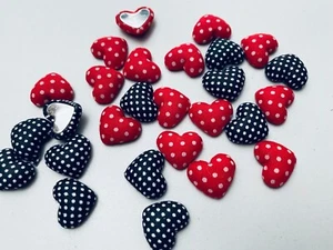 Black & Red Polka Dot Craft HEART BUTTONS fabric covered flat back - 17 mm - Picture 1 of 1