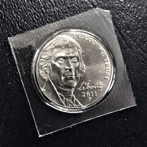 2011 P BU Jefferson Nickel from Sealed Uncirculated Mint Set in Cello Plastic Cover