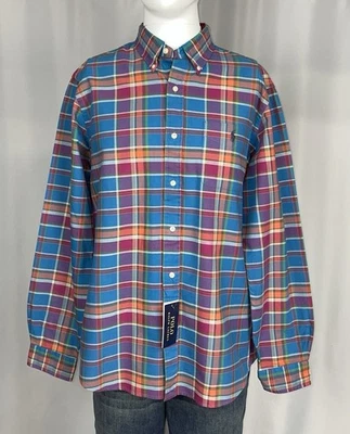 Polo Ralph Lauren Medium Men Classic-Fit Oxford Shirt Blue Orange Plaid New NWT - Image 1 of 4
