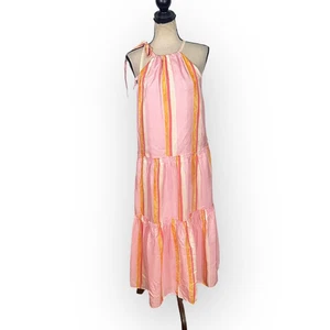 Club Monaco Amirra Dress Women's Plus 14 Pink Striped Silk Sleeveless Midi RTR - Picture 1 of 11