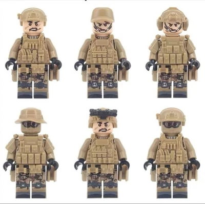 Custom Brick Military Minifigures Soldier Pack (6 soldiers w/ accs) - Image 1 of 4