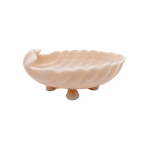 Pink Milk Glass Footed Bowl Seashell Oval Candy Trinket Dish Bath Decor Vintage - Picture 1 of 11
