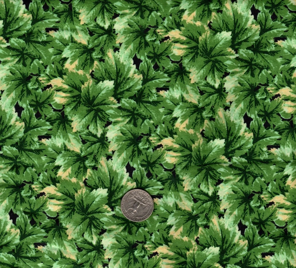 Molas verdes folhas em todo o tecido de algodão 1 3/4 jardas x44" de largura - Imagem 1 de 1