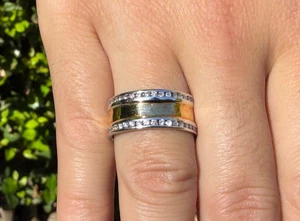 Anello fascia sigaro oro bianco 18 kt diamanti naturali bordi rodiati misura 7,25 - Foto 1 di 24