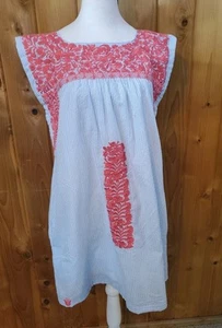 J Marie Blue White Stripe Embroidered Floral Adeline Mini Dress Size S Womens - Picture 1 of 12
