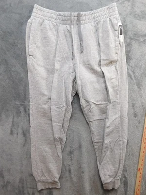 阿迪达斯裤子男式大号灰色 3 条慢跑运动裤运动健身房 H35846 — 第 1/4 张图片