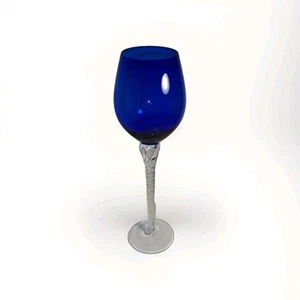 Bicchiere da vino a palloncino blu cobalto treccia 11,5" con fondo 3,5 - Foto 1 di 5