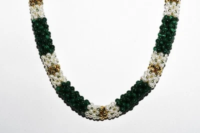 $3,000 14K Gold 130.00CT Natural Malachite & Cultured Pearl Beaded Necklace - Image 1 of 4