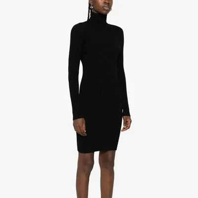 NWT WOLFORD Black Wool Blend Ribbed Turtleneck Dress Size Large - Image 1 of 4