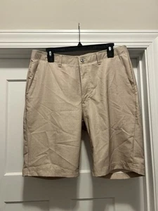 Men's Pebble Beach Golf Shorts Size 34 Khaki Check Tan Beige Stretch Polyester - Picture 1 of 5