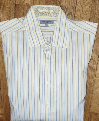 Nova Camisa Social Masculina Ted Baker Listrada Ajuste Clássico com Punhos Franceses Tamanho 4 - Imagem 1 de 3