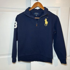 Polo Ralph Lauren Large Pony 3 1/4 Zip Sweatshirt Navy Blue Kids Boys Size 14-16 - Picture 1 of 7