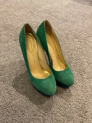 Zapatos de salón de vestir Charlotte Olympia verde gamuza cuero plataforma talla 38 Foto 1 de 4
