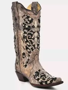 SIZE 9.5M CORRAL BLACK GLITTER INLAY FLORAL OVERLAY WITH CRYSTALS AND STUDS SNIP - Picture 1 of 11