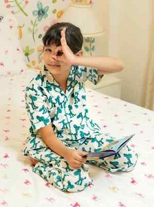 Printed Button Down Shirt & Pajama Kids Set with Half Sleeve Kids Designer Wear - Picture 1 of 3