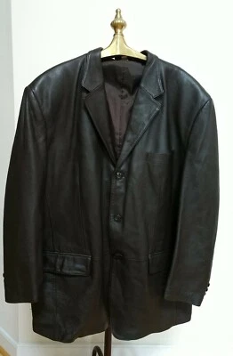Abrigo Blazer Deportivo de Cuero Genuino J. Ferrar Marrón Oscuro XL Se Ajusta a XXL 50 Foto 1 de 4