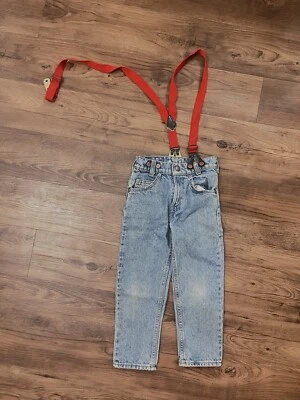 Vtg 80s Little Levi's Toddler Boys Red Suspenders USA Black Tab Jeans Size 6 - Image 1 of 4