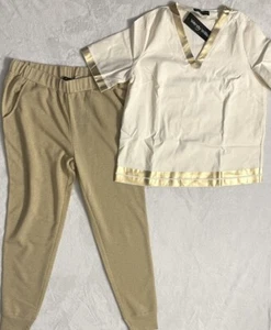 Wendy Williams Gold Short Sleeve Tunic Top & Matching Pant Set Size Meduim - Picture 1 of 14