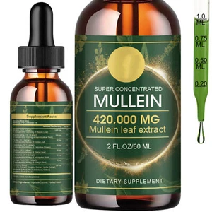 Mullein Leaf Extract Super Concentrated 420,000 MG 2 FL.OZ/60 ML Lung Cleanse - Foto 1 di 12