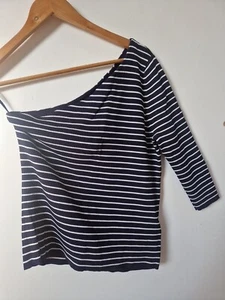Whistles One Shoulder Ribbed Striped Stretchy Jumper Top Size 14 - Picture 1 of 5