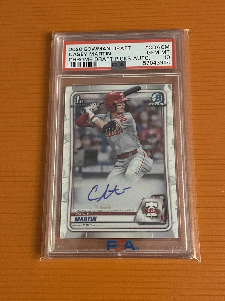 PSA 10 CASEY MARTIN AUTO 2020 Bowman Chrome Draft Autograph Rookie RC GEM MINT - Image 1 of 1