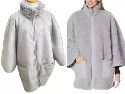 NEW Laurier PLUS SZ 1X  Women’s Reversible Poncho JACKET Coat- Grey - Image 1 of 4