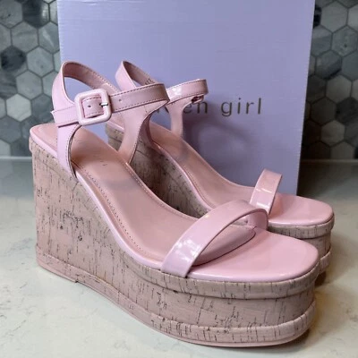 Madden Girl Woman Watchout Shoes Platform Cork Wedge With Ankle Strap Pink Sz 10 - Image 1 of 4