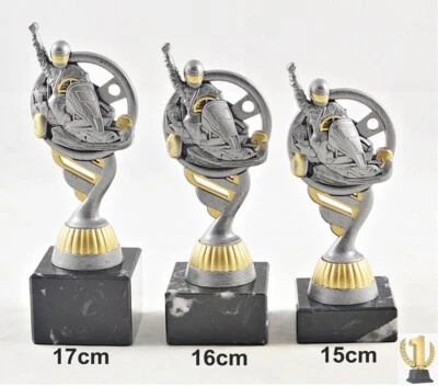 EIGENMARKE Go Kart Trophäe / Pokale Resin auf Marmorsockel mit Beschriftung, auch Einzeln