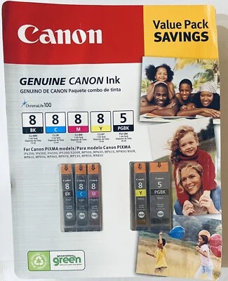 Genuine Canon 8BK 8C 8M 8Y 5PGBK Ink Cartridges ChromaLife100 Combo Pack Sealed - Image 1 of 2