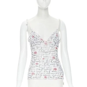 D&G DOLCE GABBANA white logo rose mesh lace trim cami tank top M - Picture 1 of 12