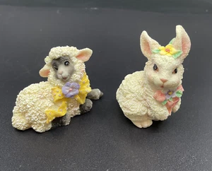 Lamb and Bunny Resin Figurines Set Seagull Enesco 1998 Easter - Picture 1 of 6