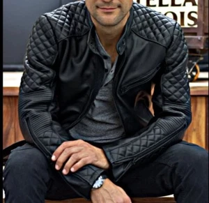Chaqueta de cuero estilo café racer para hombre de piel de oveja negra chaqueta de motociclista - Imagen 1 de 9