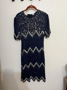Vtg All Over Sequin Beaded Gown Dress PL Wedding Party Gatsby Deco Classic Cruis - Picture 1 of 12