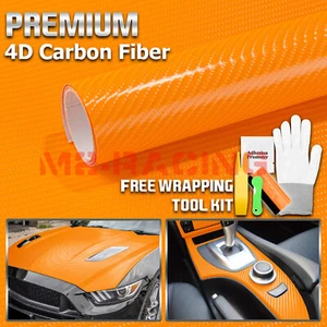 4D Premium Gloss Orange Carbon Fiber Vinyl Wrap Sticker Bubble Free Air Release - Picture 1 of 12