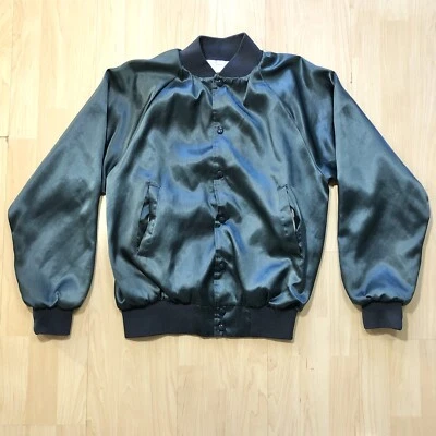 Chaqueta de bombardero de satén vintage castaño rojizo S abrigo con botones verde cazador EE. UU. Foto 1 de 4