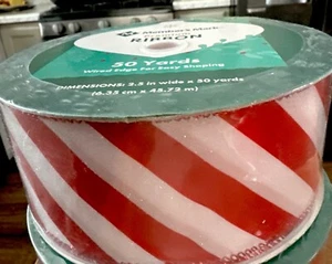 Candy Cane Peppermint Red White Iridescent Glitter Wired Ribbon 2-1/2" X 50 Yard - Picture 1 of 5