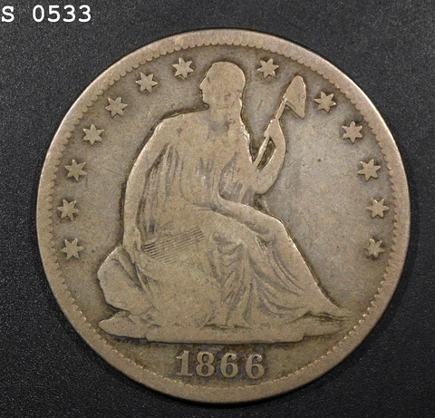 1866-S Liberty Seated Half Dollar "F+" *Free SH After 1st Item* Cover