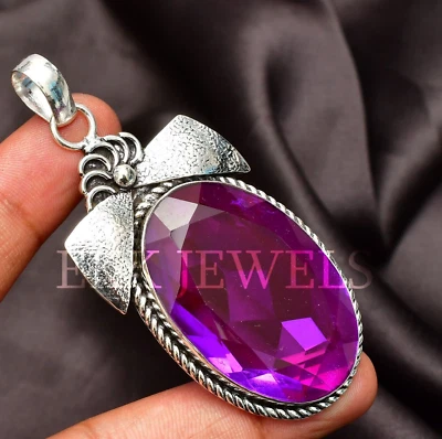 Ciondolo gioiello in argento sterling 925 fatto a mano con pietra preziosa am... - Immagine 1 di 4