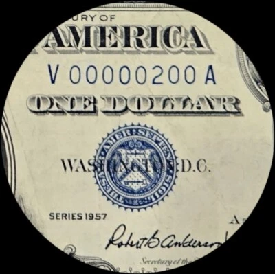 1957 S1 Near Solid Binary Low Serial Numbers Silver Certificate Five In Row Rear - Image 1 of 3