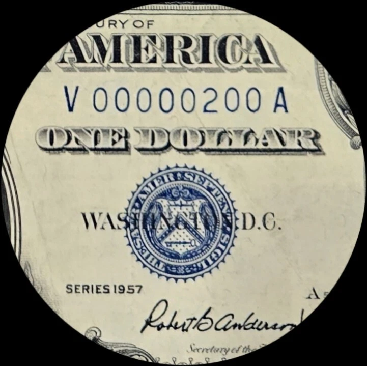 1957 S1 Near Solid Binary Low Serial Numbers Silver Certificate Five In Row Rear - Image 1 of 3