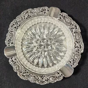 5 Christoph Widmann Ashtrays Repousse Roses 800 Silver Germany Crystal Inserts - Picture 1 of 22