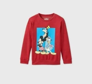 Disney Sweatshirt Size M Mickey Mouse, Donald Duck, Goofy Red Fleece Long Sleeve - Picture 1 of 1
